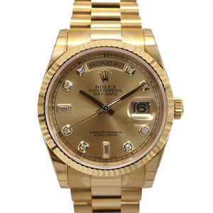 【天白】ロレックス デイデイト 118238A シャンパン 10Pダイヤ 保護シール 腕時計 K18 イエローゴールド 自動巻き メンズ 2016年