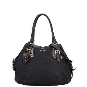 プラダ ロゴジャガード ハンドバッグ ショルダーバッグ 2WAY BR4559 ブラック ナイロン レザー レディース PRADA 【中古】