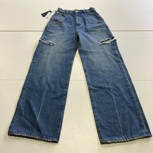 【A-97】（未使用）EMODA 23AW ハイカットルーズワイドジーンズ コットン IDG 無地 ウエスト幅 30 ヒップ幅 42 股上 33 股下 72㎝ 