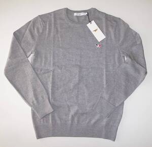 maison kitsune キツネ R-NECK PULLOVER TRICOLOR FOX PATCH クルーネック ニット grey sizeL