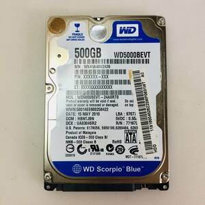 □2480時間 WesternDigital WD Scorpio Blue WD5000BEVT 2.5インチHDD 『正常判定』 500GB