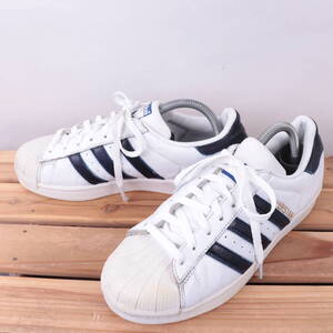 z6049 アディダス スーパースター US8 26.0cm/白 ホワイト 紺 ネイビー adidas SUPERSTAR メンズ スニーカー 中古