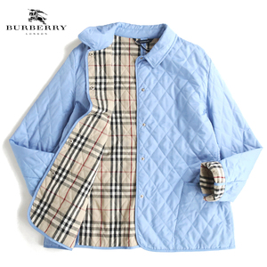 未使用 イングランド製 BURBERRY 中綿ダイヤキルティング スナップジャケット ハーフブルゾン ブルー×ノバチェック(XL)