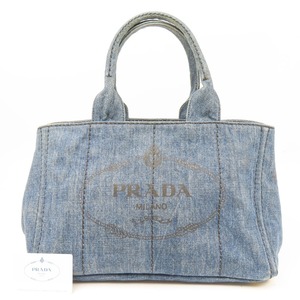 96113★1円スタート★PRADA プラダ 中極美品 カナパ ハンドバッグ トートバッグ デニム ブルー