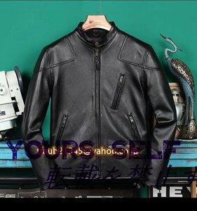 レザージャケット 上品　定番　本革 牛革　ライダースジャケット ン バイクジャケット 　革ジャン S～4XL　黒