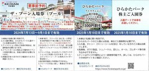 京阪グループ　株主優待券　ひらかたパーク　入園券・のりもの割引券　1set　～2組迄　2025年1月10日迄有効