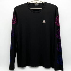 【極備品】 MONCLER モンクレール 長袖Tシャツ ロンT グラデーション袖ロゴ 胸ロゴ Lサイズ ラージ RFIDタグ搭載 ブラック 黒 1スタ