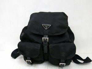 ◆PRADA プラダ◆ナイロン カーフ レザー 本革◆リュック サック バックパック◆ブラック SV金具◆イタリア製◆三角ロゴプレート◆A5701