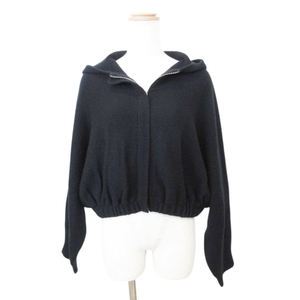 セオリー Theory 美品 22AW LANA CASH CROPPED HOODY フード ジップアップ パーカー 長袖 Mサイズ 黒 ブラック IBO58 レディース