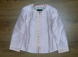 19SS 極美品 GIORGIO ARMANI ジョルジオアルマーニ ダブルジップアップ ノーカラー ツイード ジャケット レディース 42