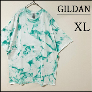 メンズ服新品タイダイ柄半袖TシャツXL　白緑　ブランド　ストリート系　LL 春夏物　総柄　2L　ゆったり　GILDAN　ギルダン　トップス　模様