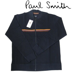 新品 ポールスミス Paul Smith スウェット ジップアップ L ブライトストライプ アーティストストライプ ネイビー メンズ