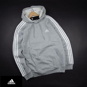 新品★アディダス/adidas/エッセンシャルズ 裏起毛スリーストライプスパーカー フーディー N85/474灰/【XL】