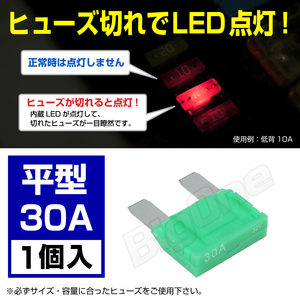 BigOne 切れたら光って知らせる インジケーター 内蔵 平型 ヒューズ 30A AMP 大型 LED