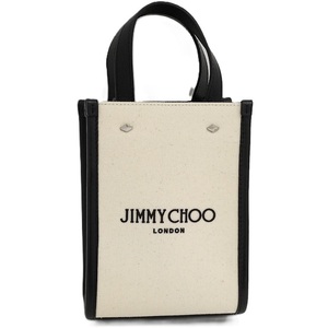 JIMMY CHOO トートCZM トートバッグ レザー キャンバス アイボリー ブラック