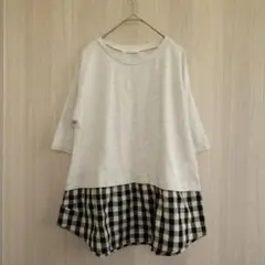 セルフサービス トップス Tシャツ カットソー チュニック 重ね着 チェック M