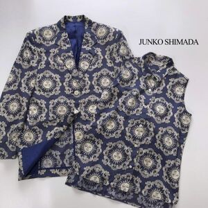 JUNKO SHIMADA ジュンコ シマダ 青 ブルー F 総柄ジャケット ベスト 太陽 レディース 古着 柄もの to3308