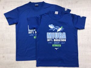 ミズノ MIZUNO製 第37回三浦国際マラソン 2019年 JAL ホノルル 姉妹マラソン 半袖Tシャツ2点セット メンズ ポリエステル100% M,S 青