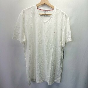 ◇ ◎ ●未使用● TOMMY HILFIGER トミーヒルフィガー ワンポイント刺? Vネック 半袖 Tシャツ サイズL ホワイト メンズ E 1404240004931