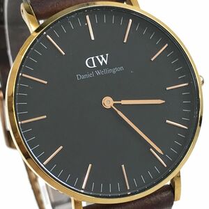 美品 Daniel Wellington ダニエルウェリントン DW CLASSIC 腕時計 クオーツ アナログ ラウンド ブラック ブラウン 電池交換済み 動作OK