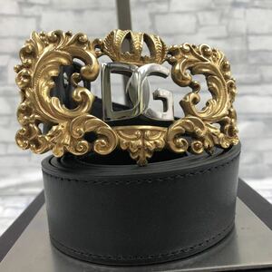 【極美品/希少】DOLCE&GABBANAドルチェ&ガッバーナ D&G ドルガバ ベルト DGロゴ バロック 王冠 クラウン 薔薇 レザー ブラック 黒 ゴールド