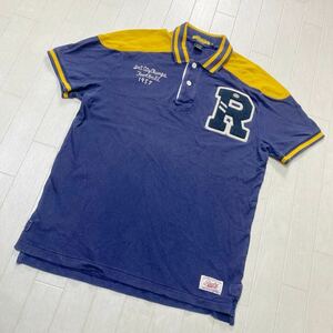 3940☆ Ralph Lauren RUGBY ラルフローレン ラグビー トップス ポロシャツ メンズ M ネイビー イエロー 文字