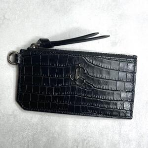 【美品/希少品】 JIMMY CHOO ジミーチュウ JCロゴクロコエンボスフラグメントケース カードケース コインケース レザー ブラック