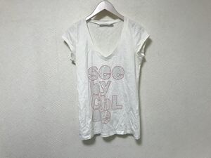 本物シーバイクロエseebyChloeコットンロゴ柄プリントVネック半袖Tシャツアメカジサーフビジネススーツレディース40白ホワイトポルトガル製