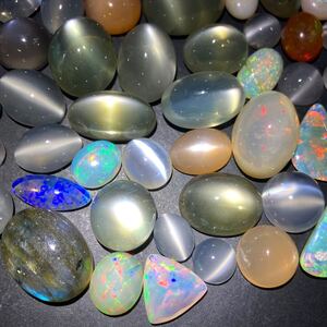 1円〜!!遊色効果!!［天然ムーンストーン・オパールおまとめ603ct］j 約120.6g moon stone opal ファイア ウォーター ホワイト w4つ14