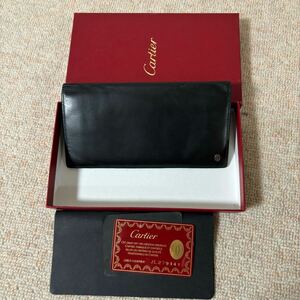 Cartier カルティエ　本革　二折長財布 ブラック色　カード＆ケース付き　MADE IN SPAIN