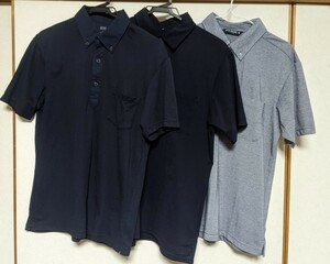 【送料無料・中古】ユニクロ　ワークマン　ポロシャツ　3枚セット　Mサイズ　　ネイビー　紺　グレー　半袖　メンズ