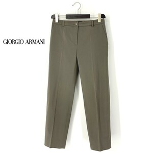 A7148/美品 春夏 GIORGIO ARMANI アルマーニ 黒ラベル コットン シルク テーパード トラウザーズ スラックス パンツ 40 灰色/レディース