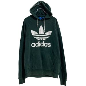 adidas プリントスウェット パーカー S グリーン アディダス プルオーバー 裏起毛 スポーツ 古着卸 アメリカ仕入 a611-6129