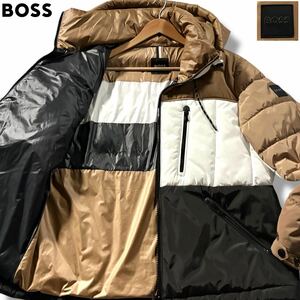 極美品●現行タグ ヒューゴボス ダウンジャケット アウター ブルゾン HUGO BOSS 中綿 ボスカラー 背面ロゴ 肩ロゴワッペン M-Lサイズ 44