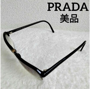 1円〜 美品 S52 PRADA プラダ ロゴ サングラス アイウェア 軽量 軽い ハーフリム スクエア グラデーション ブラック ドライブ