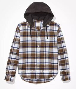 〓アメリカンイーグル/US XXXL/AE Super Soft Flannel フード付きシャツ/Olive