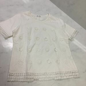 H・L COTE D‘AZUR コットンTシャツ　レース　ホワイト　可愛い　花柄　H-180