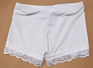 中古★ペチパンツ 白 レース付き M～L相当 ショートパンツ レギンス タイツ スパッツ アンダースコート 部活 レディース ウェア 匿名 