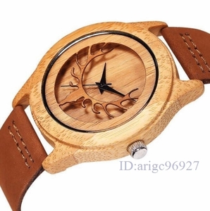 F370★男性 メンズ 木製 腕時計 鹿 復古 ウォッチ いいセンス