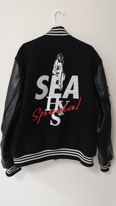 ヒステリックグラマー×ウィンダンシー HYSTERIC GLAMOUR×WINDANDSEA スタジアムジャンパー スタジャン 黒 ブラック サイズＬ 送料無料