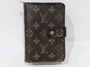 【1円～】美品 Louis Vuitton ルイヴィトン LV ポルトパピエ ジップ M61207 モノグラム ラウンドファスナー 二つ折り 手帳カバー付き