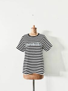 【北欧】marimekko　ロゴボーダー半袖Tシャツ　サイズL　白黒