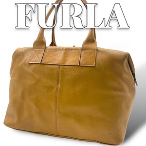 良品 FURLA レザー トートバッグ 保存袋付き ライトブラウン 7799