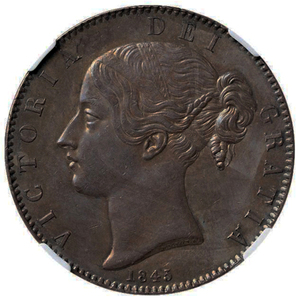 英国1845年 クラウン銀貨 NGC AU58 ヴィクトリア・ヤング