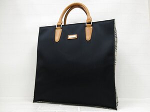 超美品◆BURBERRY バーバリー◆ブラックレーベル◆ノバチェック◆ナイロン カーフ レザー 本革◆トート バッグ◆黒 ベージュ SV金具◆A8838