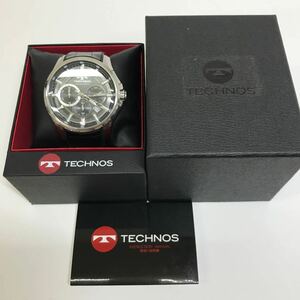 193　中古ジャンク品　TECHNOS　テクノス　腕時計　クォーツ　ケース付き　ブラック　メンズ