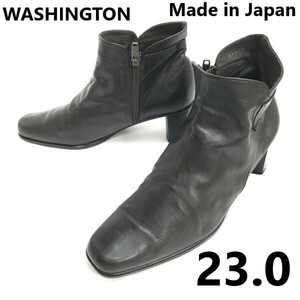 日本製/美品★銀座ワシントン★本革/レザー/サイドジップ/ショートブーツ/ブーティー【23.0/dark brown/茶】heel/Boots/shoes◆sWB107-10