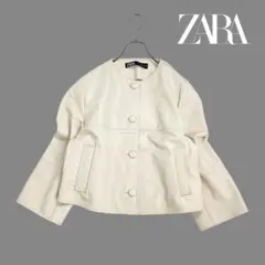 10T199☆ ZARA フェイクレザー ノーカラージャケット アウター 春秋冬