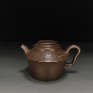 【聚寶齋*紫砂細密彫*平凡壺】茶壺 茶道具 中国時代美術 容量：400cc