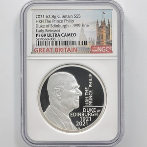 2021 英国 エディンバラ公爵 フィリップ殿下追悼記念 5ポンド 銀貨 2オンス プルーフ NGC PF 69 UC ER 初鋳版 準最高鑑定 完全未使用品